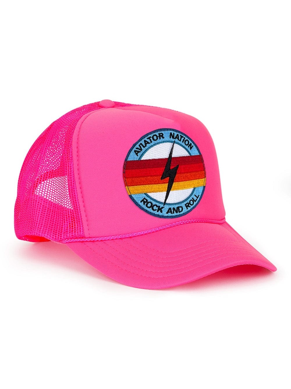 Aviator Nation Rock And Roll Bolt Vintage Trucker Hat Neon Pink